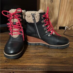 Women's Black and Red Lace-Up Boots